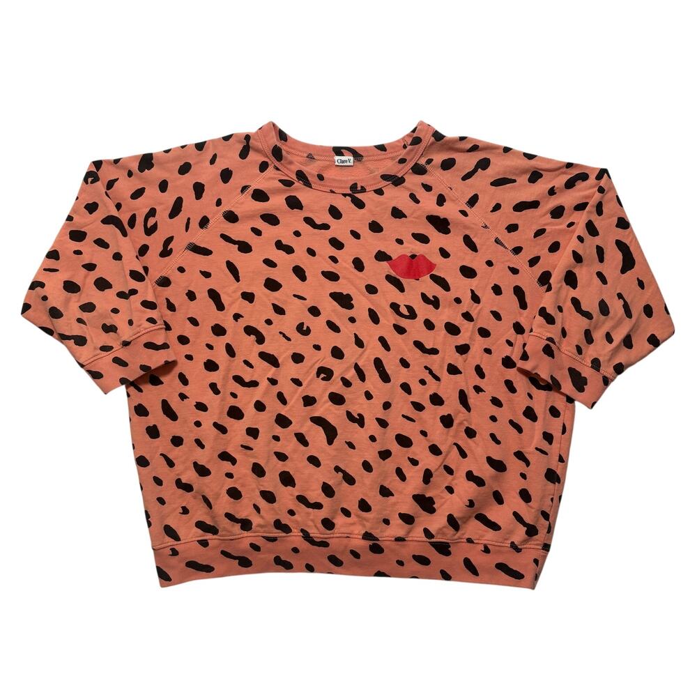 Clare V Leopard Print Drop Shoulder 3/4 Sleeve Sweater Women's XL Orange Black